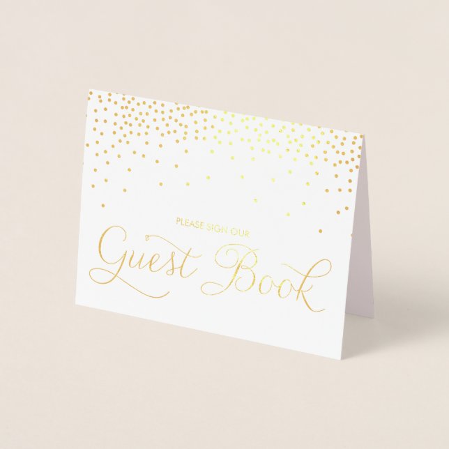 Carte Dorée Panneau Mariage du livre d'or Confetti Dots (Devant)