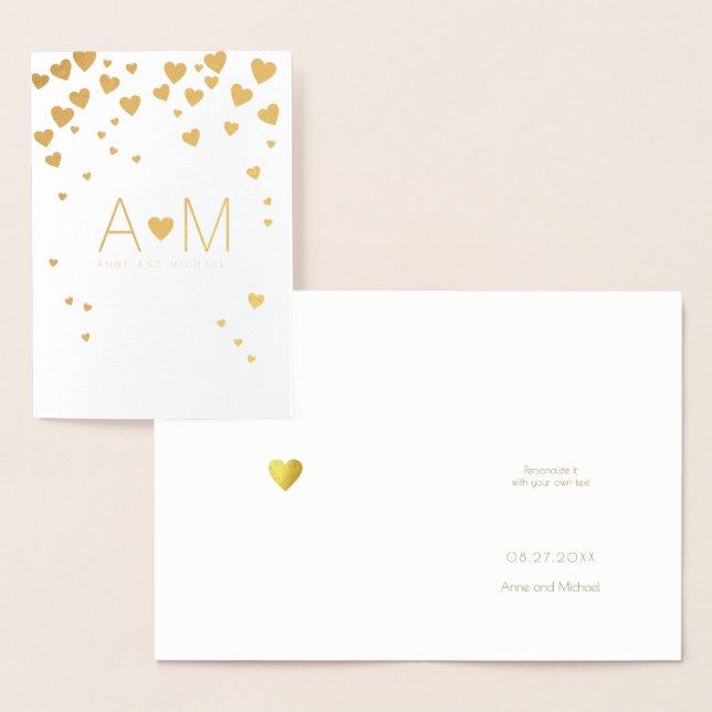 Carte Dorée Papier d'or Coeurs monogrammed mariage d'amour (Affichage)