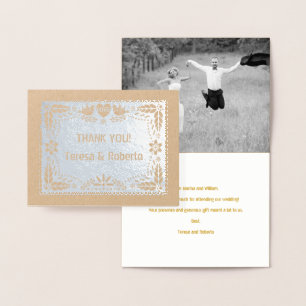 Carte Dorée Papier picado mariage Merci photo argent