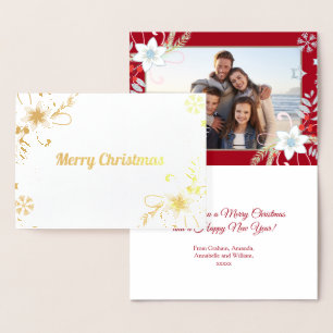 Carte Dorée Parties scintillant florale Snowflakes Red Christm