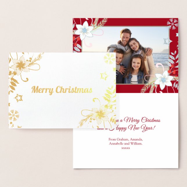 Carte Dorée Parties scintillant florale Snowflakes Red Christm (Affichage)