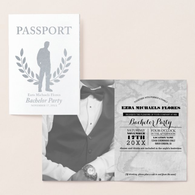 Carte Dorée Passeport Bachelor Party feuille argent (Affichage)