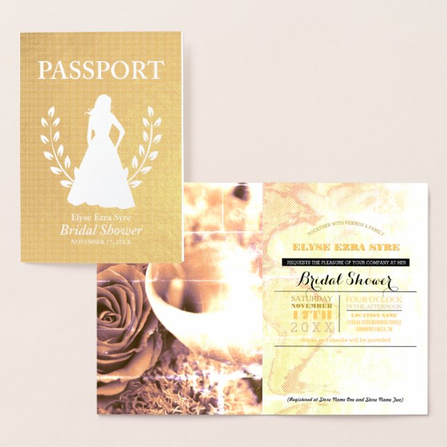 Carte Dorée passeport Fête des mariées feuille d'or (Affichage)