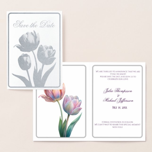 Carte Dorée Pastel Tulip Mariage Suite Typographie élégante (Affichage)