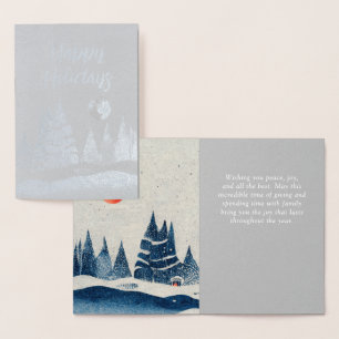 Carte Dorée Paysage d'hiver Forêt Lune Bleu de la Marine Dessi