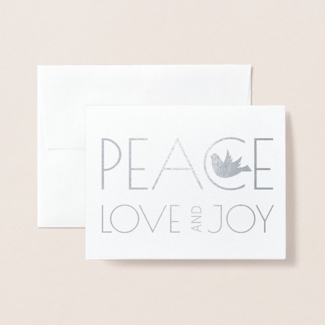 Carte Dorée Peace love et Joy colomve Christmas photo argent (Devant avec enveloppe)