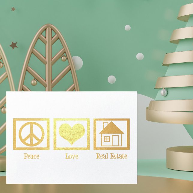 Carte Dorée Peace Love Immobilier Société Hauteur Personnalisé (Créateur téléchargé)