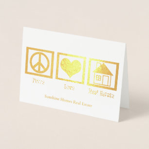 Carte Dorée Peace Love Immobilier Société Holiday Custom Gold
