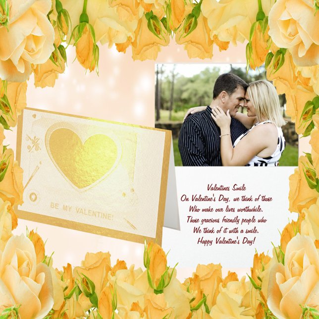 Carte Dorée Peint Be My Valentine Gold Heart Ajouter photo (Créateur téléchargé)