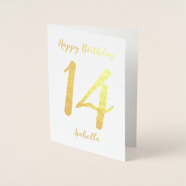 Carte Dorée Personnalisé Joyeux Anniversaire Nom et âge Or (Devant)