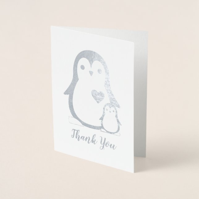 Carte Dorée Petit Baby shower de pingouin bleu garçon (Devant)