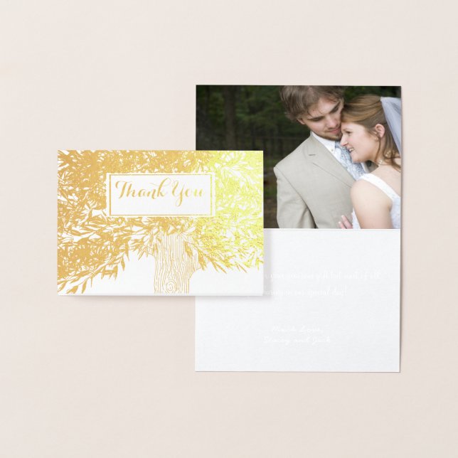 Carte Dorée Photo Argent Mariage à huile Initiales Arbre Merci (Affichage)