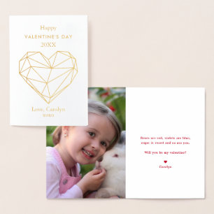 Carte Dorée Photo de coeur géométrique moderne Saint Valentin