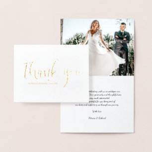 Carte Dorée Photo Elegant Calligraphie Mariage Merci