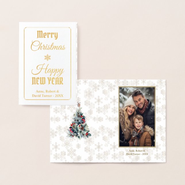 Carte Dorée Photo élégante Joyeux Noël Bonne année (Affichage)