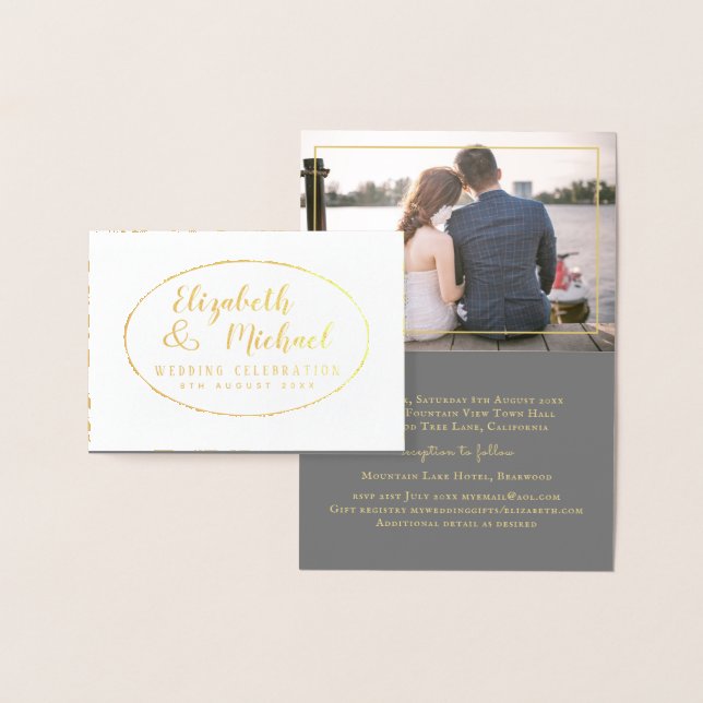 Carte Dorée PHOTO FOIL de luxe plié Élégant MARIAGE Feuille (Affichage)