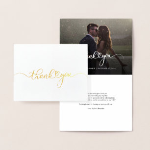 Carte Dorée Photo Lettré à la main Merci Mariage or