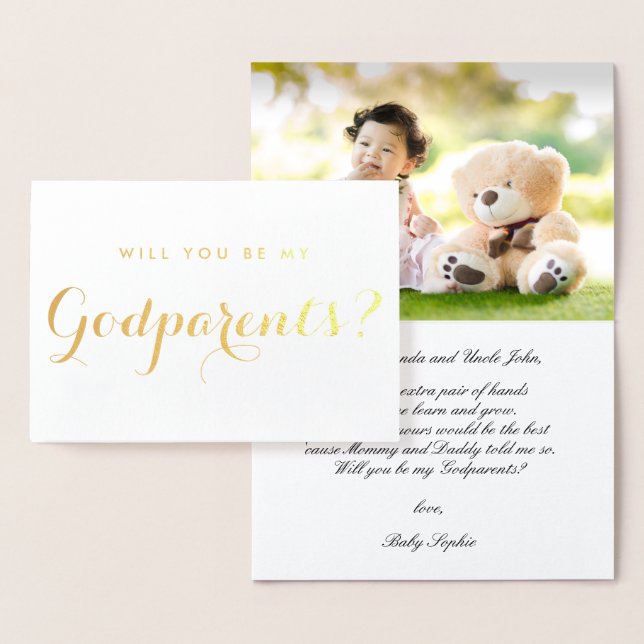 Carte Dorée Photo moderne Godparents Proposition (Affichage)