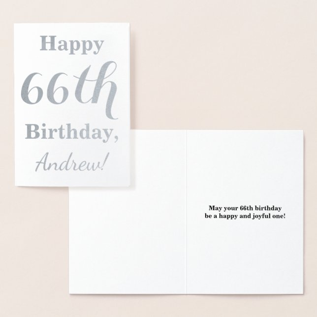 Carte Dorée Phuile d'argent simple "HAPPY 66th BIRTHDAY" + Nom (Affichage)
