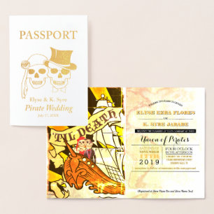 Carte Dorée Pirate Mariage Gold Foil Passeport