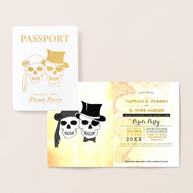 Carte Dorée Pirate Party Gold Foil Passeport (Affichage)