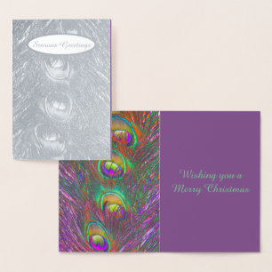 Carte Dorée Plumes Peacock Tinsel de Noël Personnalisées