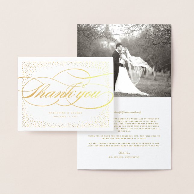 Carte Dorée Points Confetti Et Merci Mariage Classique Script (Affichage)