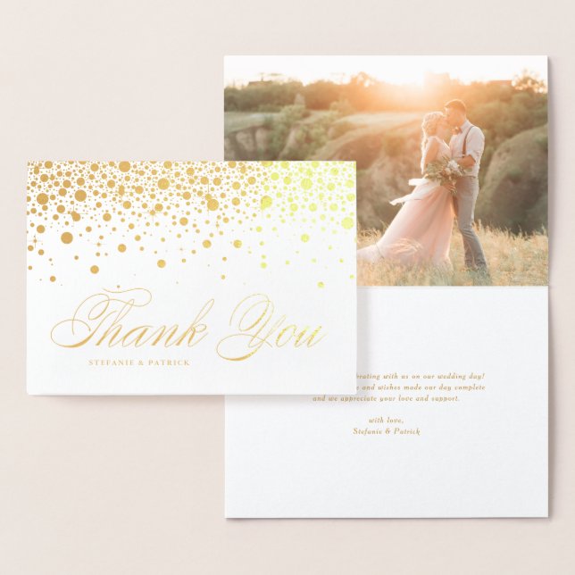 Carte Dorée Points Confetti Whimsical Photo Mariage Merci (Affichage)