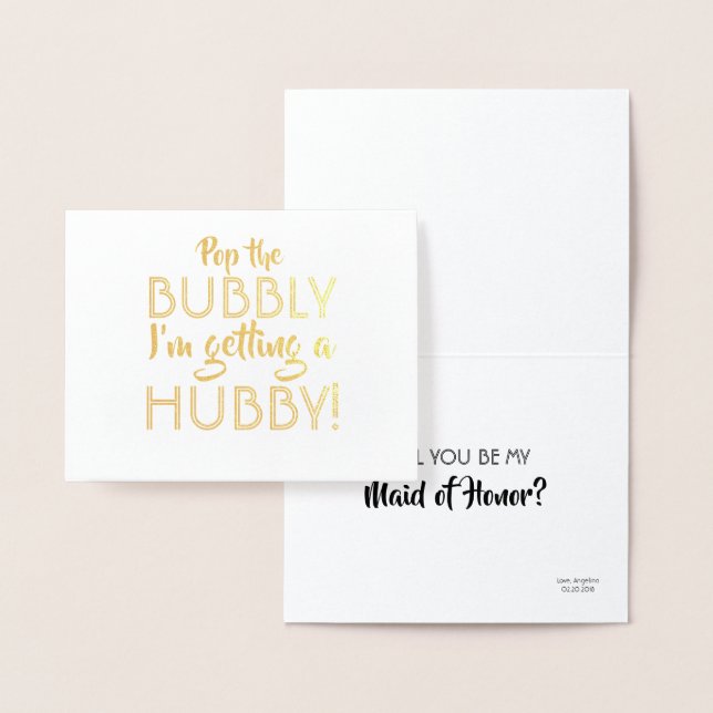 Carte Dorée Pop The Bubbly - Drôle Bridesmaid Proposition (Affichage)