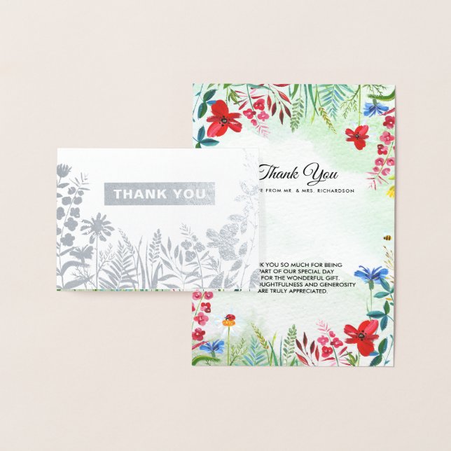 Carte Dorée prairie sauvage | Merci Fleur sauvage Mariage Luxe (Affichage)