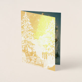Carte Dorée Première G dorée avec Père Noël et Couronne