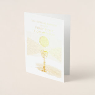 Carte Dorée Première Sainte Communion Godparent à Godson Foil 