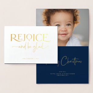 Carte Dorée Réjouissez Élégant Photo de Noël Religieux À L'I