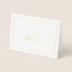 Carte Dorée Remerciement de mariage élégant avec monogramme tr