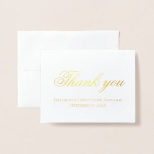Carte Dorée Remerciements de mariage or ou argent feuille pers
