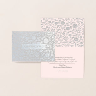 Carte Dorée Remerciements. Mariage floral rose pâle