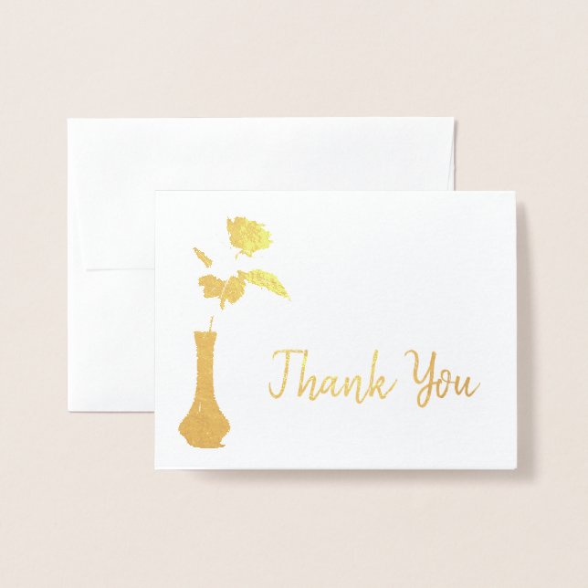 Carte Dorée Rose Dans Vase Mariage Merci (Devant avec enveloppe)