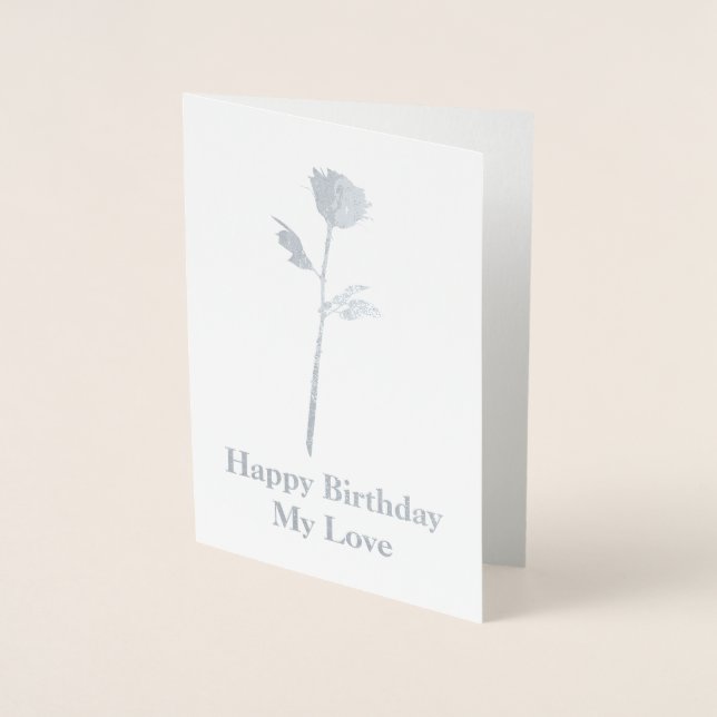 Carte Dorée Rose d'argent romantique avec son propre message - (Devant)