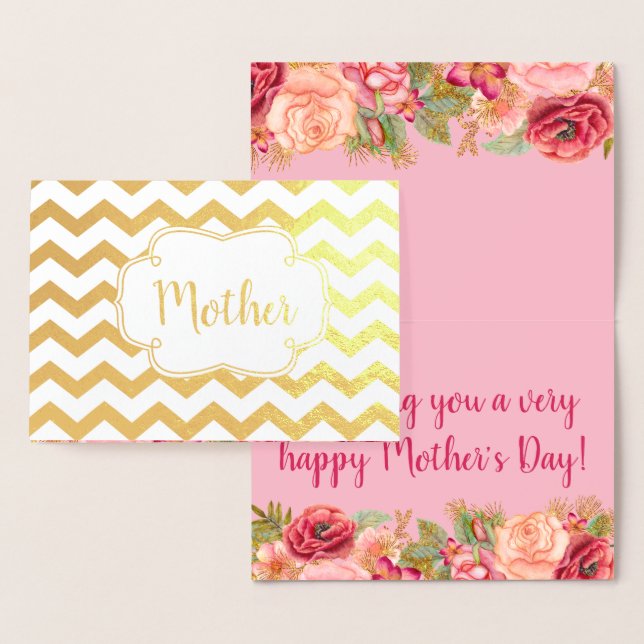 Carte Dorée Roses rose | Gold Foil Joyeuse fête des mères (Affichage)