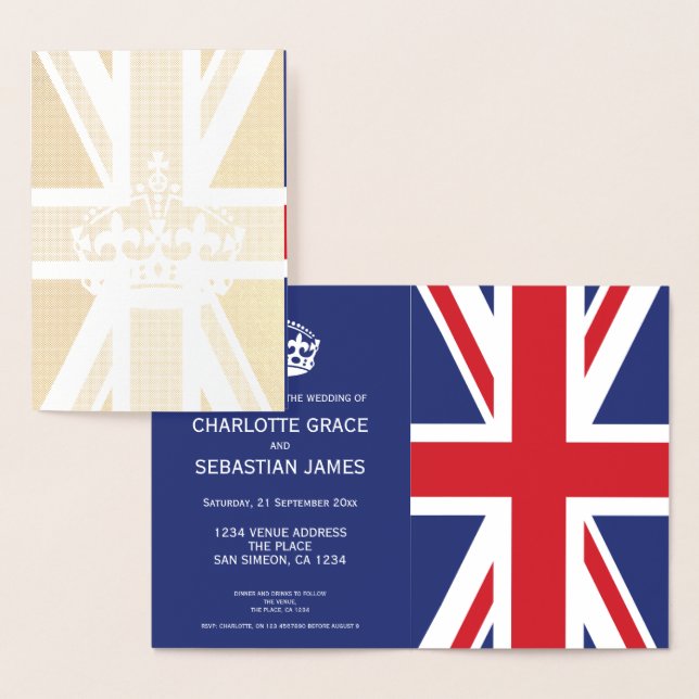 Carte Dorée Royaume-Uni Union Jack British Mariage Thème (bleu (Affichage)