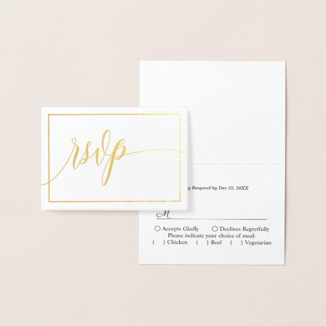 Carte Dorée Script de calligraphie blanc et or RSVP (Affichage)