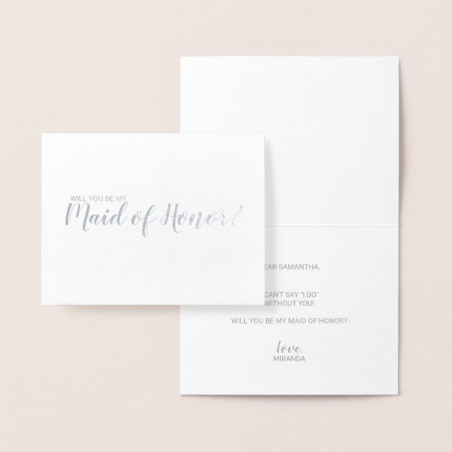 Carte Dorée Script moderne Silver Maid of Honor Proposition (Affichage)