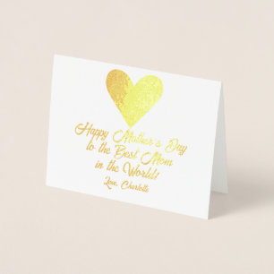 Carte Dorée Script simple Joyeux Fête des Mères Grand Coeur d'