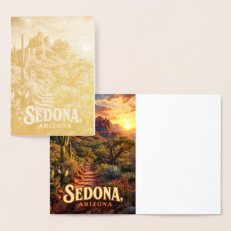 Carte Dorée Sedona Arizona Coucher de Soleil Roche Rouge Déser