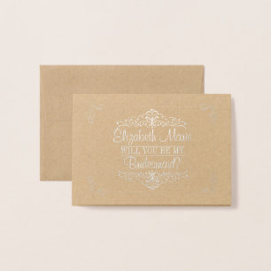 Carte Dorée Serez-vous ma demoiselle d'honneur ? Cru fleuri
