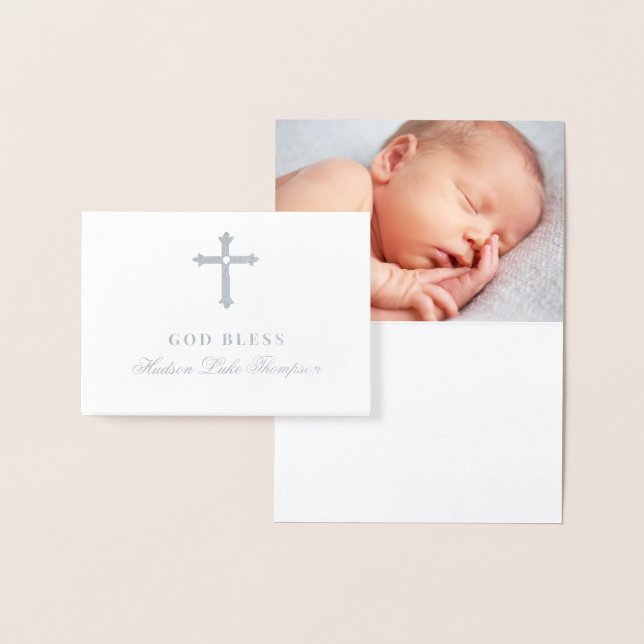 Carte Dorée Silver Cross Dieu Bénie Baptême Religieux Bébé (Affichage)