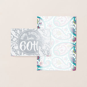 Carte Dorée Silver Damask Paisley 60e anniversaire C personnal