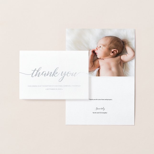 Carte Dorée "Silver Elegance" Personnalisé Baby Baptism Merci (Affichage)