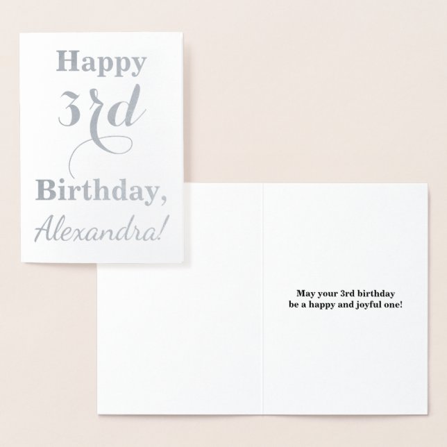 Carte Dorée Simple Argent Foil 3ème anniversaire + Nom personn (Affichage)