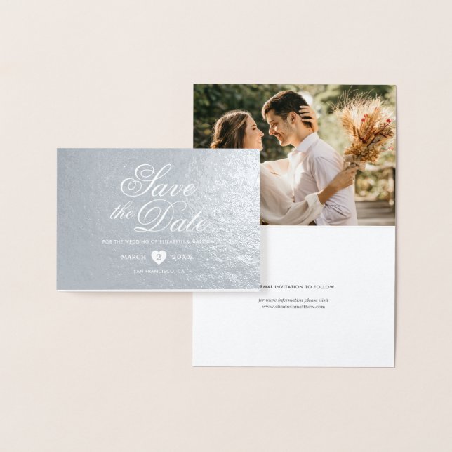 Carte Dorée Simple Élégant Mariage Photo Enregistrer La Date (Affichage)